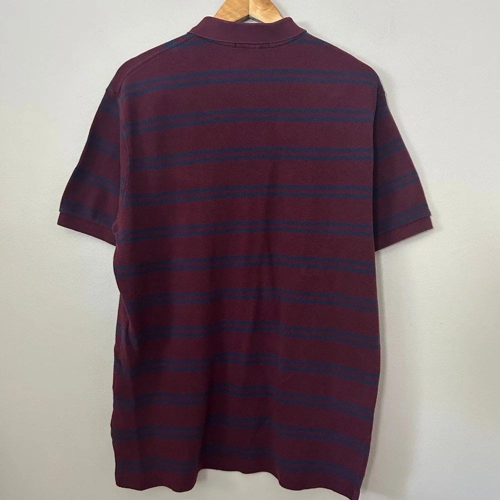 Polo Ralph Lauren Shirt Mens XL Burgundy Striped Polo Short Sleeve Vintage